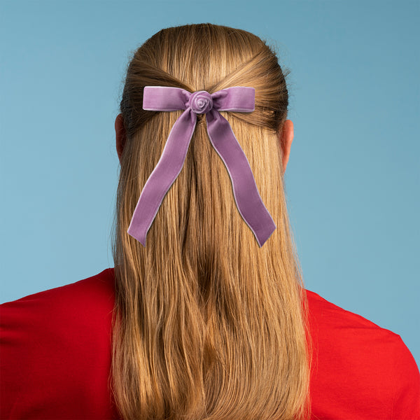 Halo Luxe Rosette Velvet Long Tail Clip - Lavender
