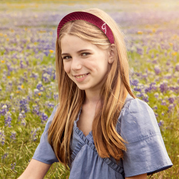 Halo Luxe Mia Corduroy Signature Bow Logo Headband - Ruby