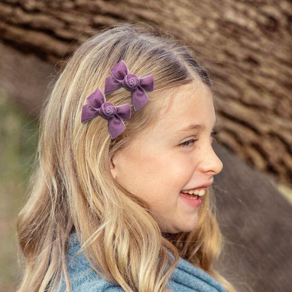 Halo Luxe Rosette Velvet Double Clip Set - Lavender
