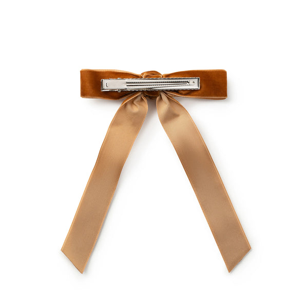 Halo Luxe Rosette Velvet Long Tail Clip - Caramel