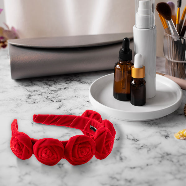 Halo Luxe Rosette Velvet Headband - Red