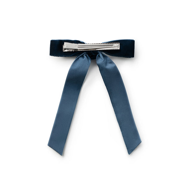 Halo Luxe Rosette Velvet Long Tail Clip - Navy