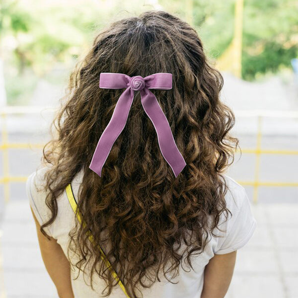 Halo Luxe Rosette Velvet Long Tail Clip - Lavender