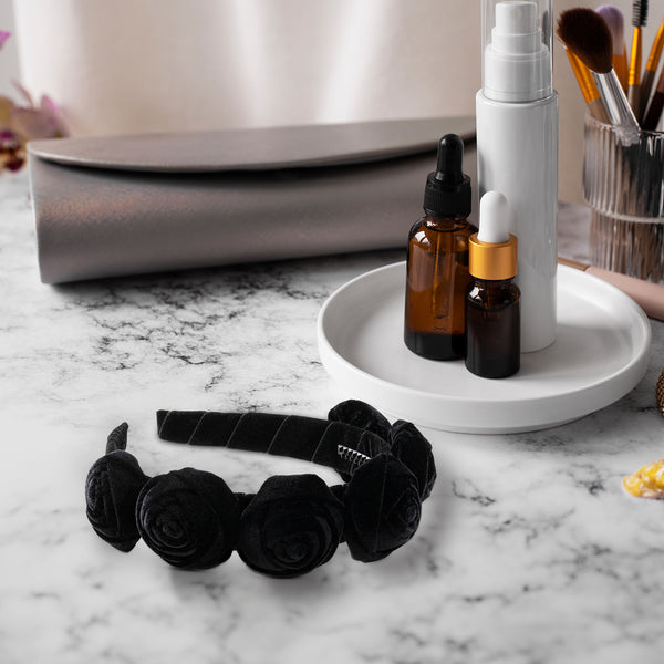 Halo Luxe Rosette Velvet Headband - Black