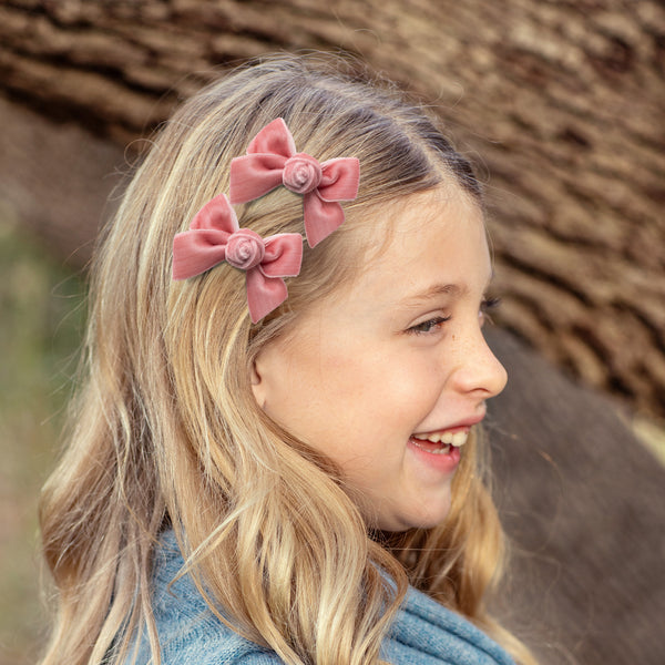 Halo Luxe Rosette Velvet Double Clip Set - Mauve