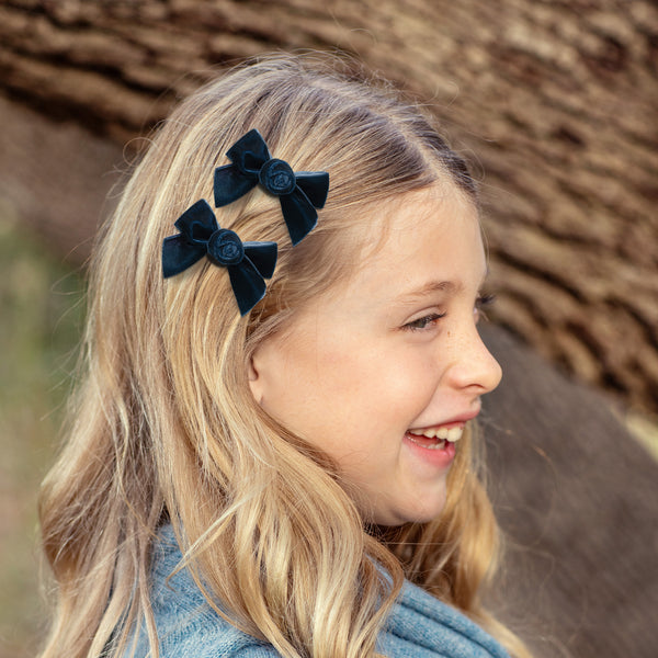 Halo Luxe Rosette Velvet Double Clip Set - Navy