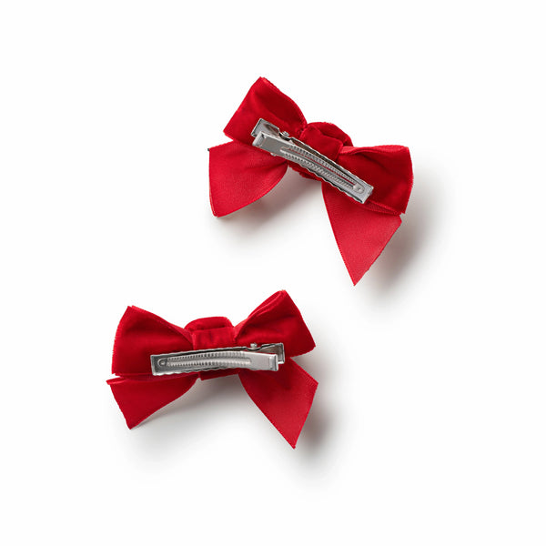 Halo Luxe Rosette Velvet Double Clip Set - Red