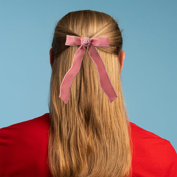 Halo Luxe Rosette Velvet Long Tail Clip - Mauve