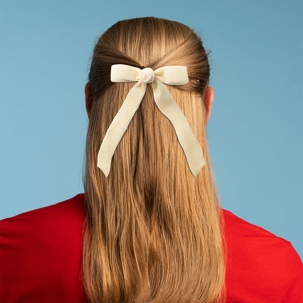 Halo Luxe Rosette Velvet Long Tail Clip - Cream