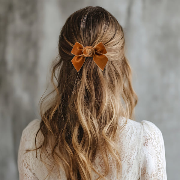 Halo Luxe Rosette Velvet Double Clip Set - Caramel