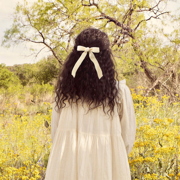 Halo Luxe Rosette Velvet Long Tail Clip - Cream