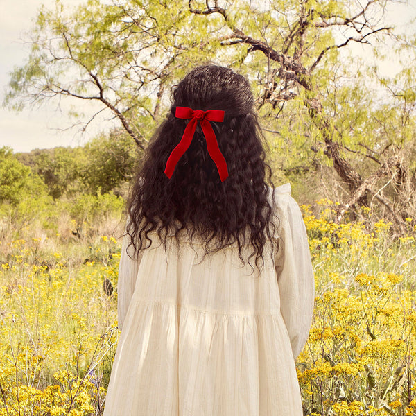 Halo Luxe Rosette Velvet Long Tail Clip - Red