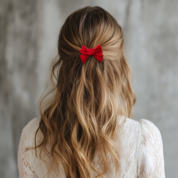 Halo Luxe Rosette Velvet Double Clip Set - Red