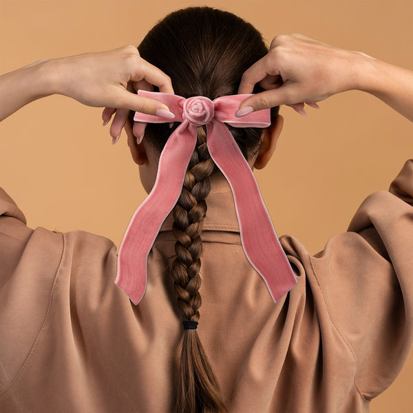 Halo Luxe Rosette Velvet Long Tail Clip - Mauve