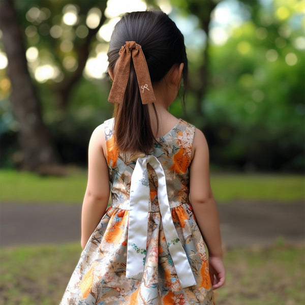 Halo Luxe Mia Corduroy Signature Bow Logo Long Tail Scrunchie - Caramel