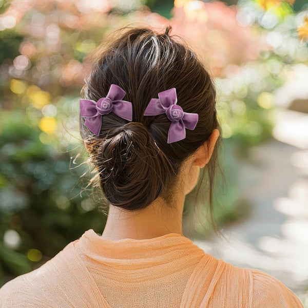 Halo Luxe Rosette Velvet Double Clip Set - Lavender