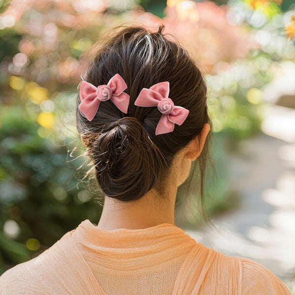 Halo Luxe Rosette Velvet Double Clip Set - Mauve