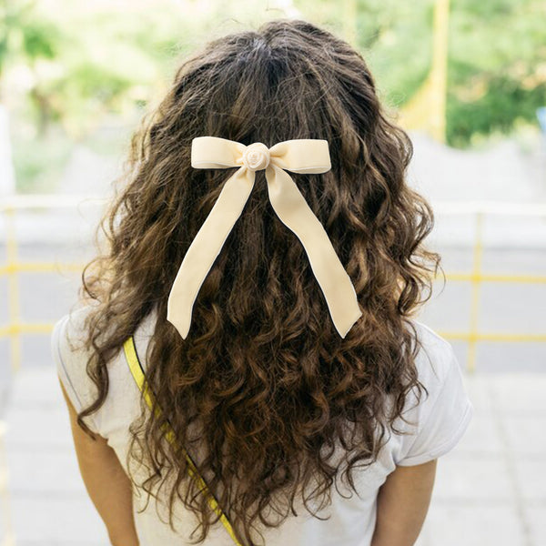 Halo Luxe Rosette Velvet Long Tail Clip - Cream