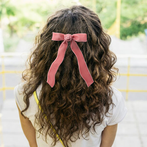 Halo Luxe Rosette Velvet Long Tail Clip - Mauve