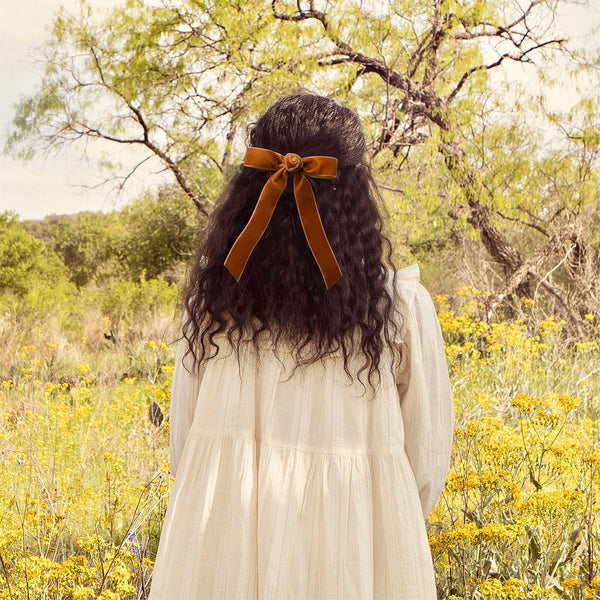 Halo Luxe Rosette Velvet Long Tail Clip - Caramel