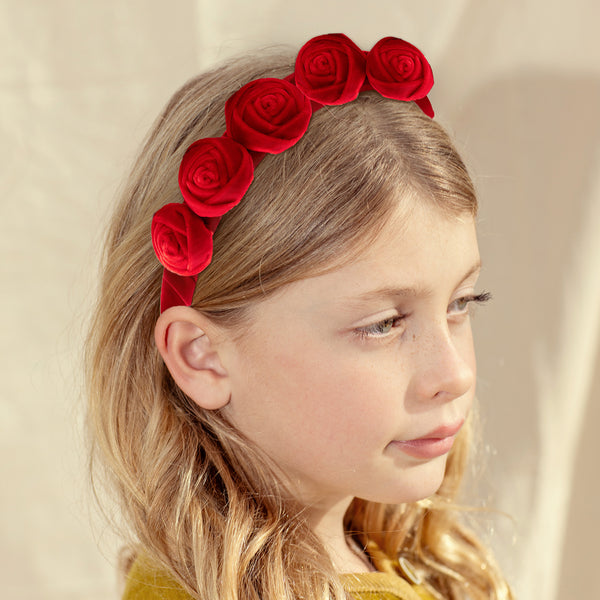 Halo Luxe Rosette Velvet Headband - Red