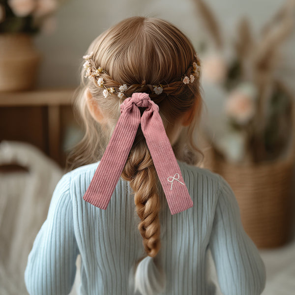 Halo Luxe Mia Corduroy Signature Bow Logo Long Tail Scrunchie - Mauve