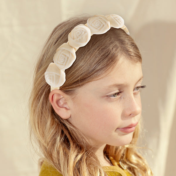 Halo Luxe Rosette Velvet Headband - Cream
