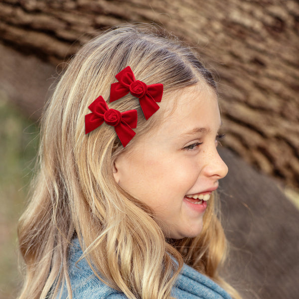 Halo Luxe Rosette Velvet Double Clip Set - Red