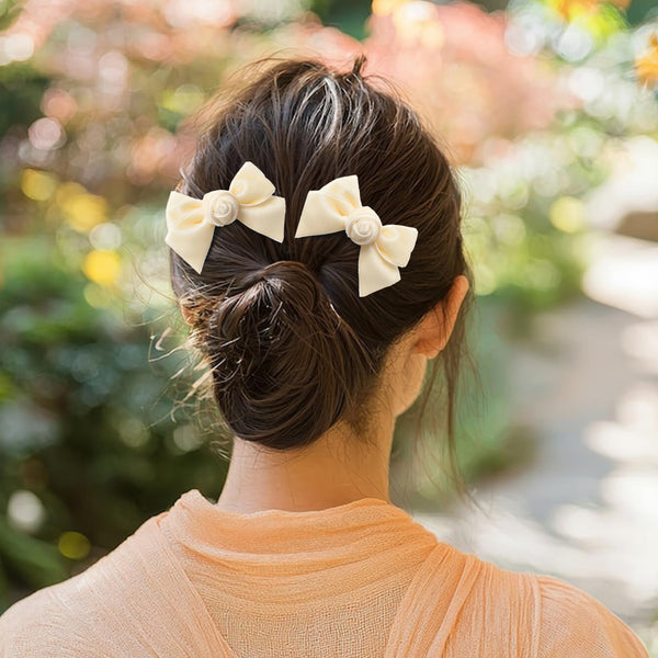 Halo Luxe Rosette Velvet Double Clip Set - Cream