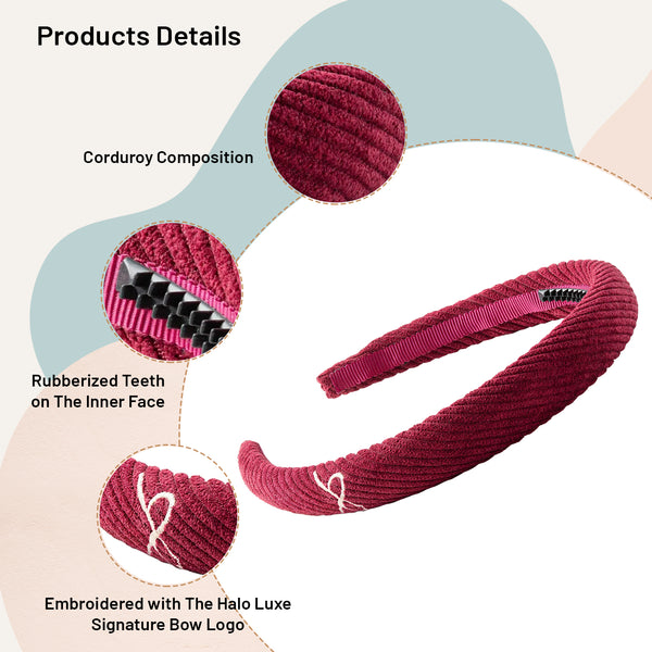 Halo Luxe Mia Corduroy Signature Bow Logo Headband - Ruby