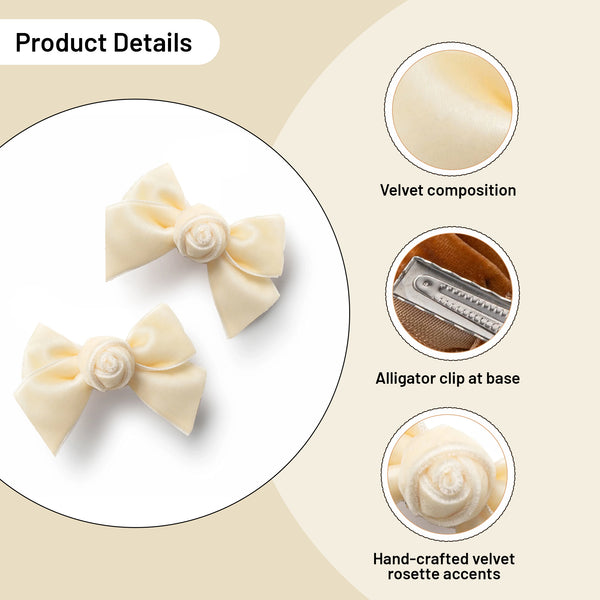 Halo Luxe Rosette Velvet Double Clip Set - Cream