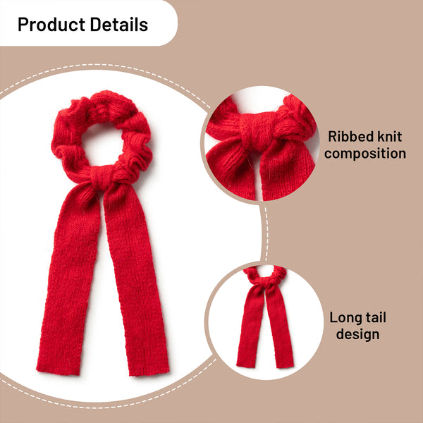 Halo Luxe Avery Ribbed Knit Long Tail Scrunchie - Red