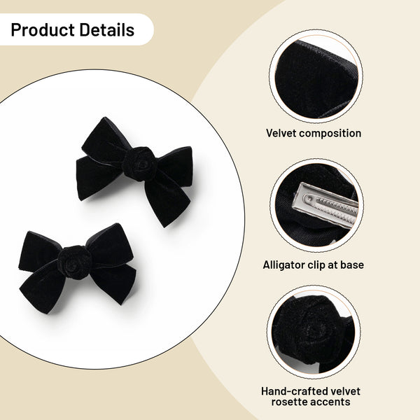 Halo Luxe Rosette Velvet Double Clip Set - Black