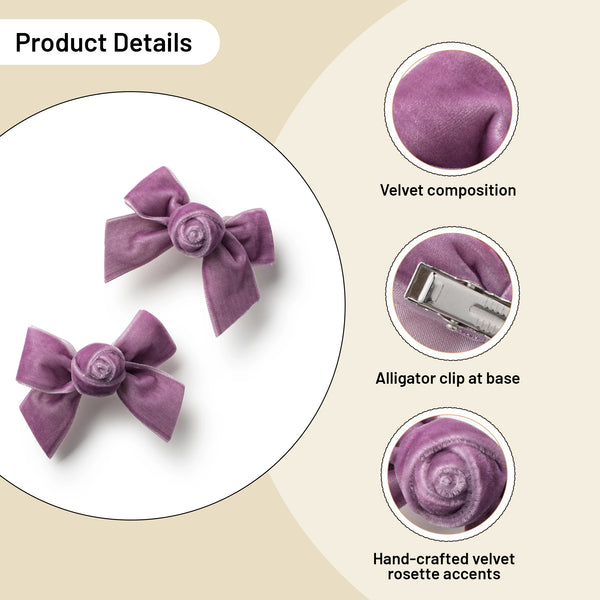 Halo Luxe Rosette Velvet Double Clip Set - Lavender