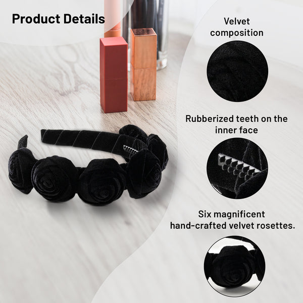 Halo Luxe Rosette Velvet Headband - Black