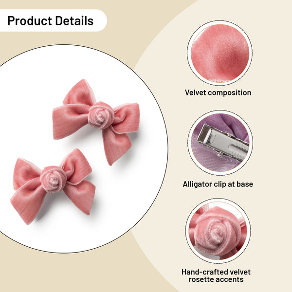 Halo Luxe Rosette Velvet Double Clip Set - Mauve