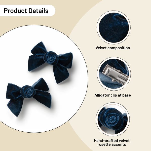 Halo Luxe Rosette Velvet Double Clip Set - Navy