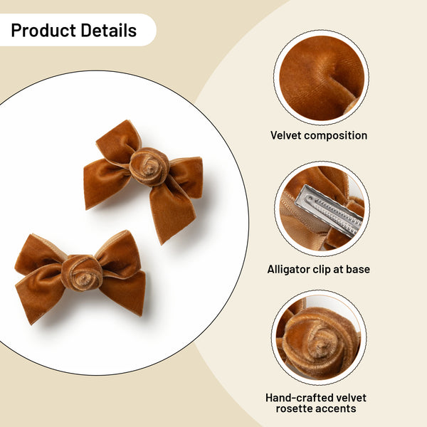 Halo Luxe Rosette Velvet Double Clip Set - Caramel