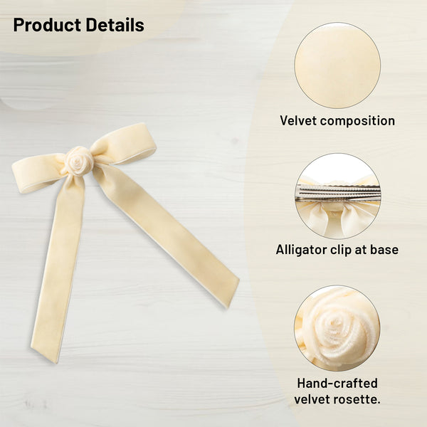 Halo Luxe Rosette Velvet Long Tail Clip - Cream