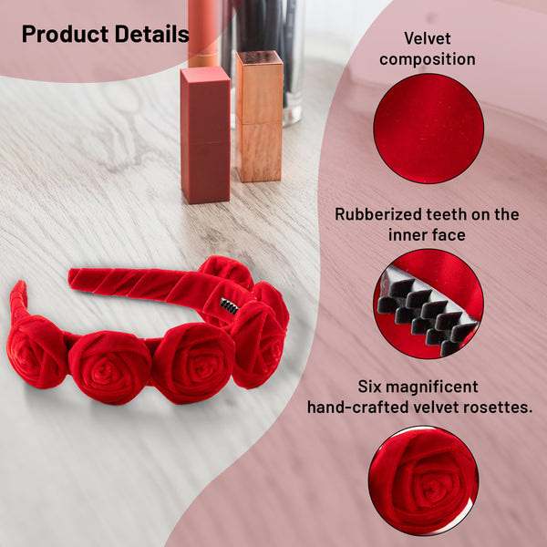 Halo Luxe Rosette Velvet Headband - Red