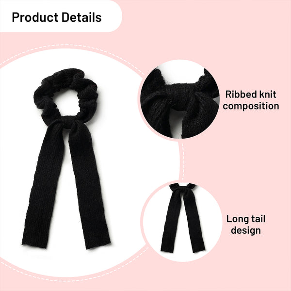 Halo Luxe Avery Ribbed Knit Long Tail Scrunchie - Black