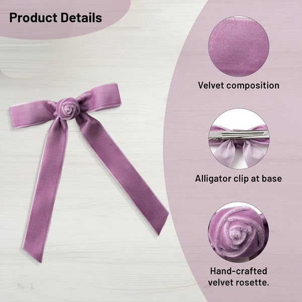 Halo Luxe Rosette Velvet Long Tail Clip - Lavender