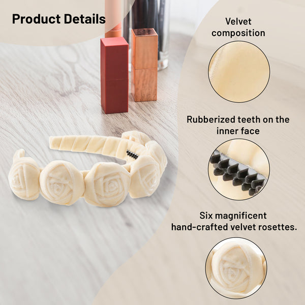 Halo Luxe Rosette Velvet Headband - Cream