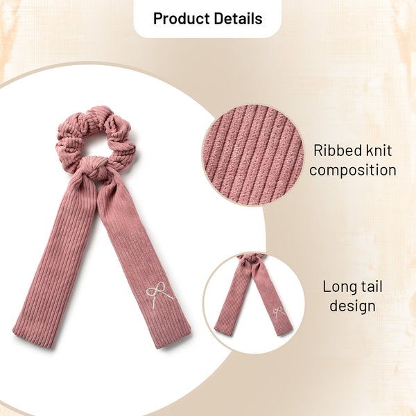 Halo Luxe Mia Corduroy Signature Bow Logo Long Tail Scrunchie - Mauve