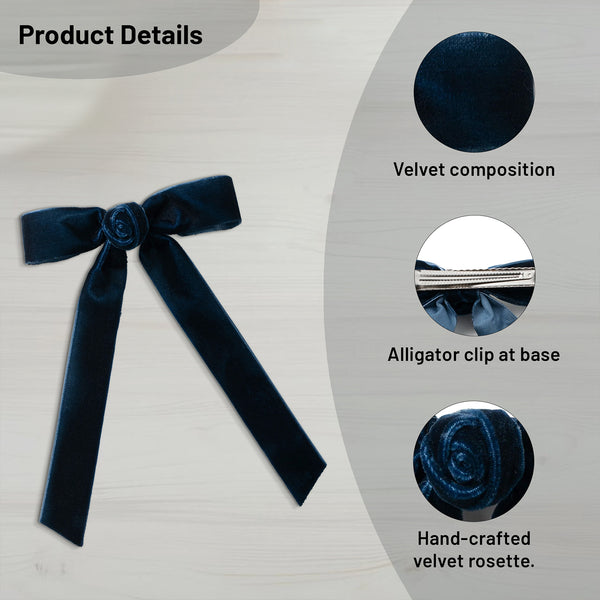 Halo Luxe Rosette Velvet Long Tail Clip - Navy