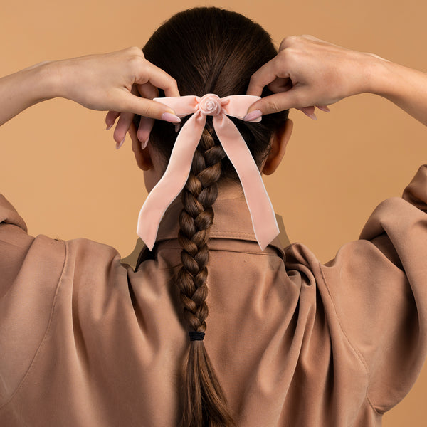 Halo Luxe Rosette Velvet Long Tail Clip - Ballet Slipper