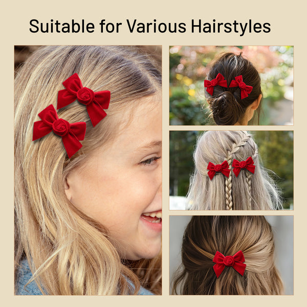 Halo Luxe Rosette Velvet Double Clip Set - Red