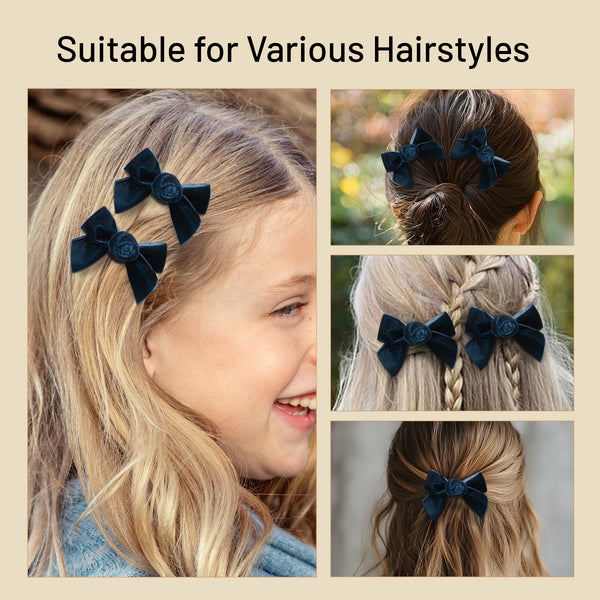 Halo Luxe Rosette Velvet Double Clip Set - Navy