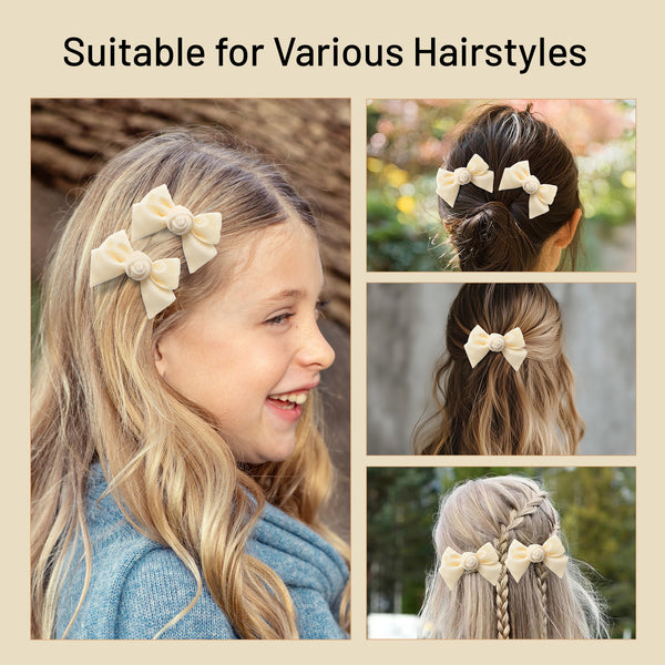 Halo Luxe Rosette Velvet Double Clip Set - Cream