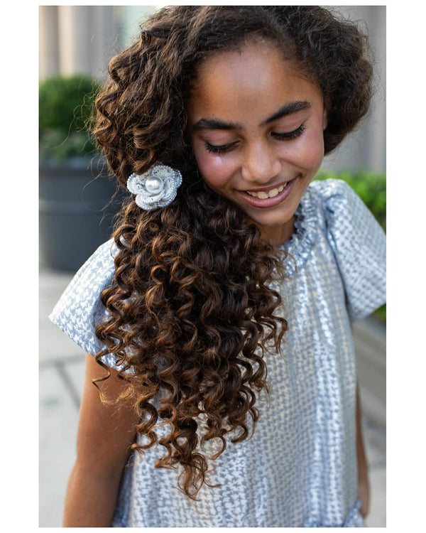 Halo Luxe Estella Tweed Pearl Trimmed Pony - Ivory